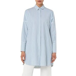 AKRIS PUNTO Oversize Stripe Button-Down Shirt with Pockets